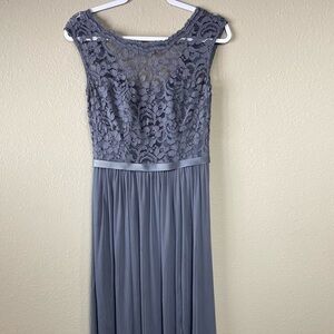 David's Bridal Long Bridesmaid Dress with‎ Lace Bodice pewter, sz 2, F19328